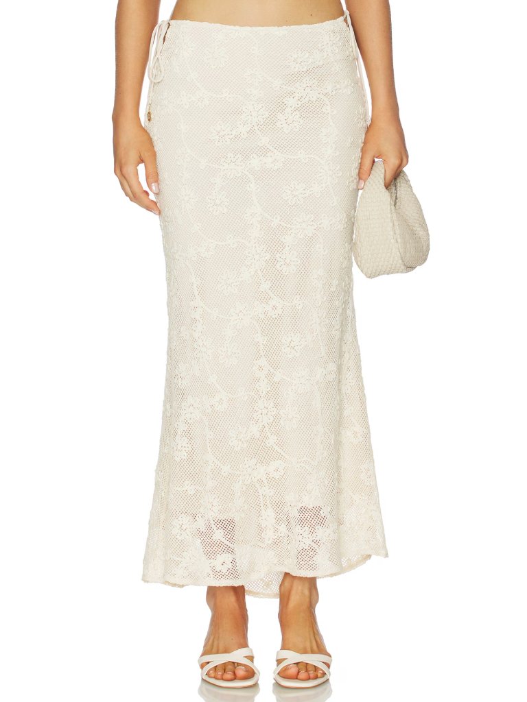 Kulani Kinis Lace Side Tie Maxi Skirt In Sweet Nothings Cream White Xs